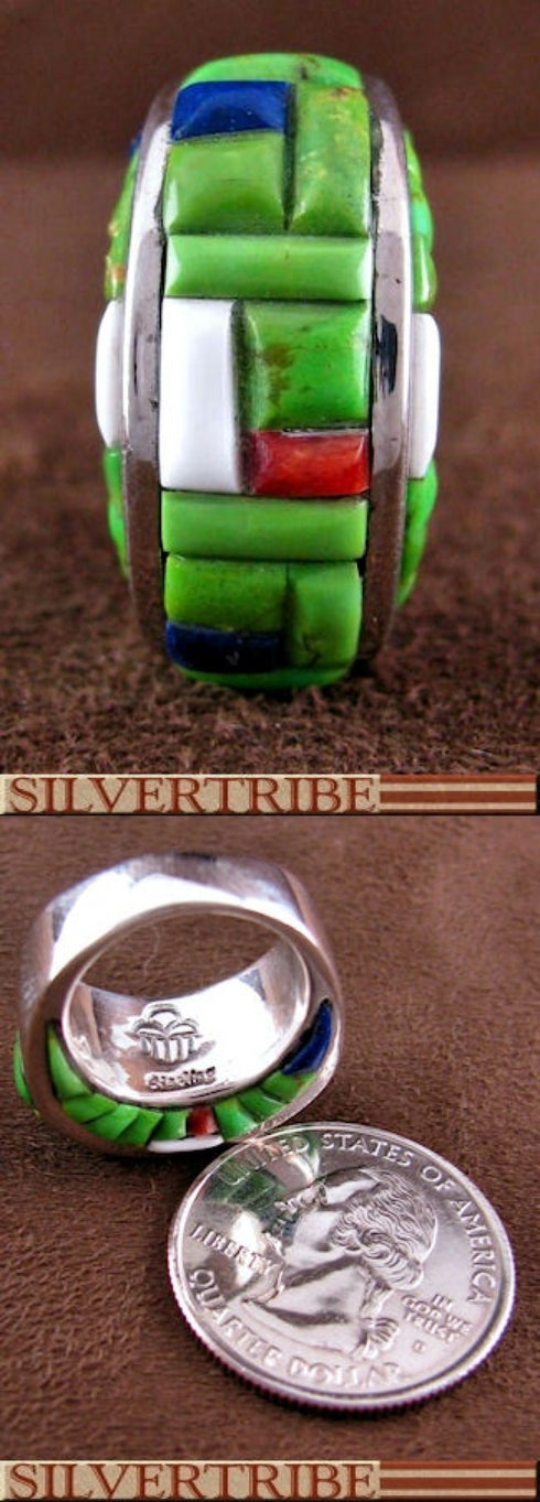 Southwestern Multicolor Inlay Sterling Silver Ring Size 5-1/4 DS55121